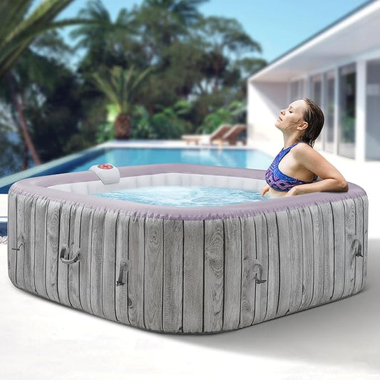 HUGROVE Square Inflatable Hot Tub for 4-6 Person, Portable Outdoor Spa with 130 Bubble Jets, Energy-Efficient Heating up to 100 °F, Smart Control, PVC Material, with Cover (Square)