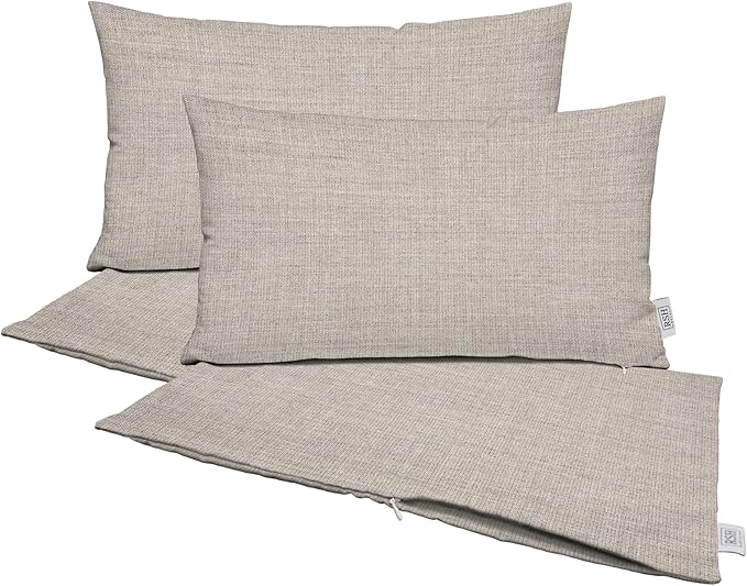 RSH DECOR: Sunbrella Pillow Covers Set of 4 | Covers Only - 20" x 12" | Outdoor Lumbar Pillow Covers Crafted with Sunbrella Performance Fabric | Cast Silver