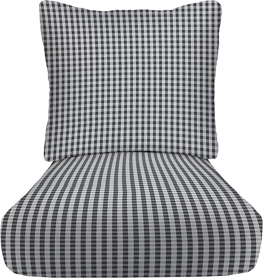 RSH DECOR Deep Seating Cushion with Pillow Back | 22” x 25” Seat | Water and Fade-Resistant Spun Fabric | Outdoor Chair Cushion Set for Patio Furniture | Dawson Pewter Black Plaid