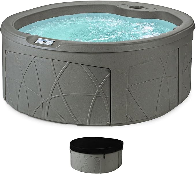 LifeSmart Key Largo Hot Tub Spa with 110 Volt Plug and Play and Multicolor Underwater LED Light for Patio, Lawn, and Garden, Taupe, 4-Person
