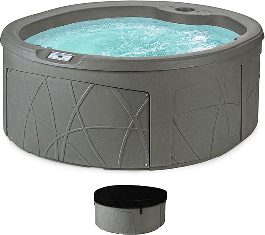 LifeSmart Key Largo Hot Tub Spa with 110 Volt Plug and Play and Multicolor Underwater LED Light for Patio, Lawn, and Garden, Taupe, 4-Person