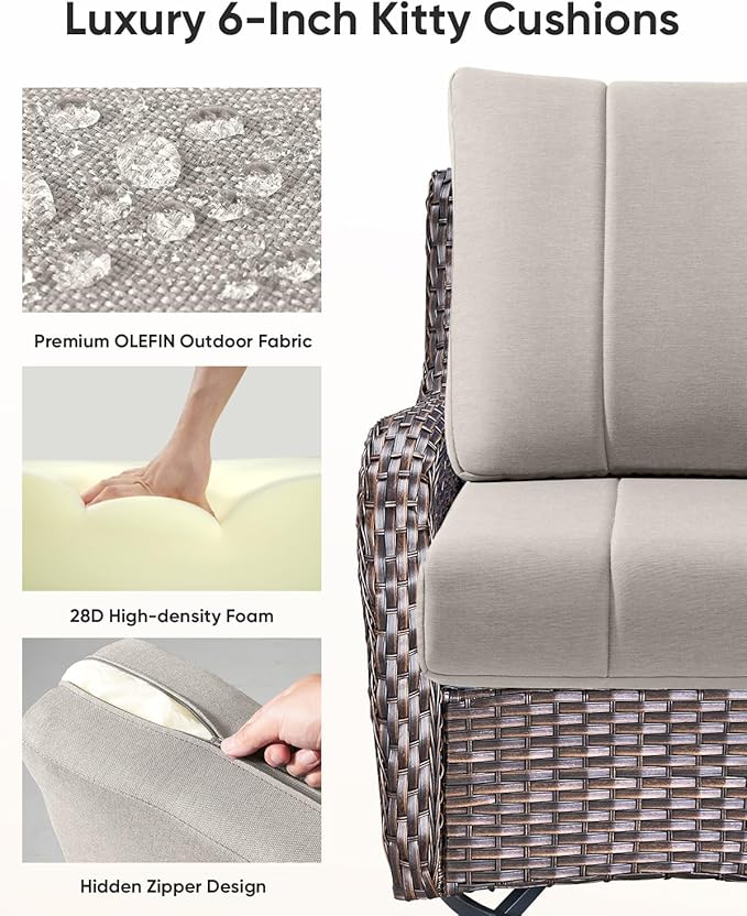 Luxury 24x24x6 Inch Kitty Outdoor Cushions for 5 Peice Patio Furniture Set - Set of 5 Water-Resistant Pillow for Dining Rocking Swivel Chairs Loveseat Couch Sectional Sofa - Beige