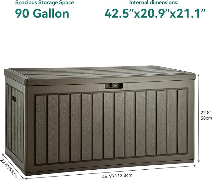 YITAHOME 90 Gallon Large Deck Box with Side Handles, Outdoor Double-Wall Storage for Patio Furniture Cushions, Garden Pool Accessories, Waterproof & Lockable
