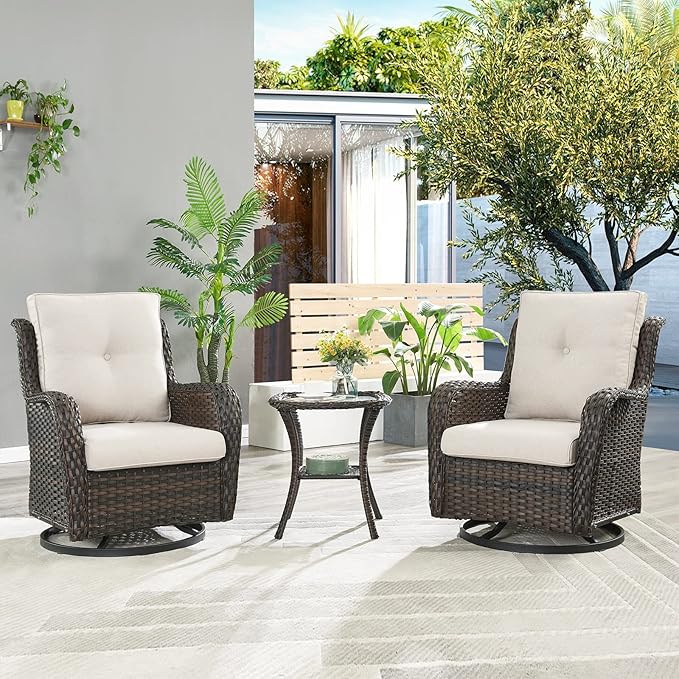 HUMMUH Outdoor Furniture Set 6 Pieces Patio Furniture Wicker Outdoor Sectional Sofa with Swivel Rocker Chairs,Side Table,Outdoor Ottomans for Patio