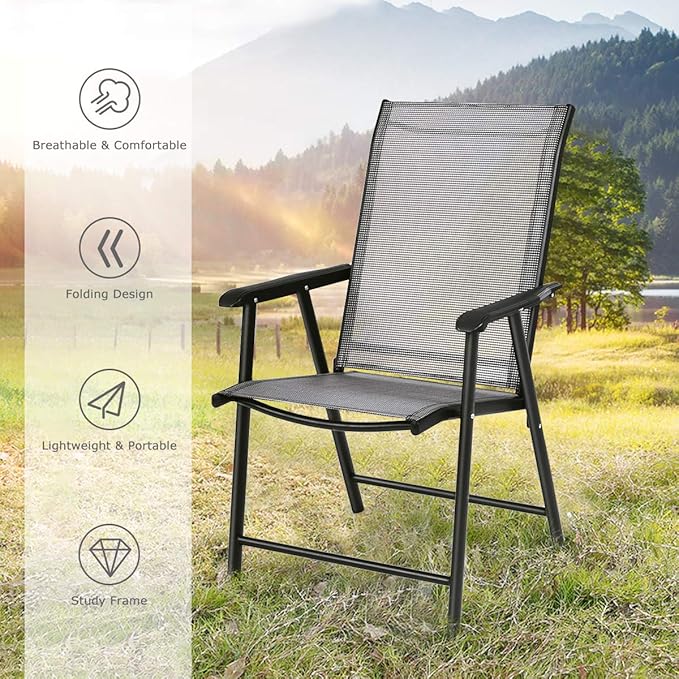 S AFSTAR Patio Chairs Set of 4, Outdoor Folding Dining Chairs with Armrests, Foldable Porch Chairs for Lawn Deck Backyard, Folding Chairs for Adults (Gray)