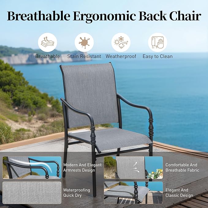 Patio Table and Chairs Set of 4, All-Weather Breathable Textilene Patio Chair with Gourd-Shaped Armrests, 42x42 Round Table with Umbrella Hole, 5 Pcs Metal Frame Patio Dining Set