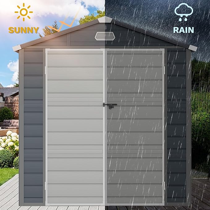 DWVO 8x9FT Outdoor Storage Shed w/o Floor, All-Weather Plastic Shed with Lockable Doors, Window & Vents, Plastic Tool Shed for Backyard, Patio, Poolside, Lawn, Gray