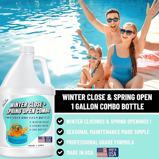 Pool Winter + Spring All-in-One Combo - Pool Closing Kit for Above Ground & Inground Pools, Spring Pool Opening Kit, Pool Winterizing Kit, Pool Chemicals 1 Gallon