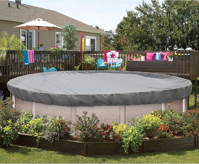 ECOOPTS 6 ft Round Pool Cover for Above Ground Pools, Swimming Pool Cover Protector Winter Safety Cover (Light Grey)