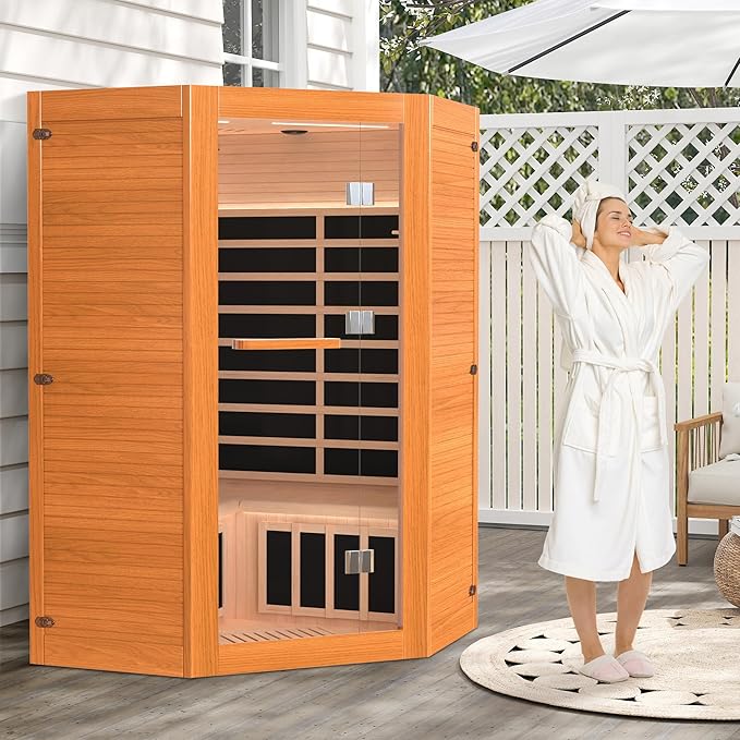 HUGROVE 2-3 Person Low EMF FAR Infrared Sauna for Home, Indoor Canadian Hemlock Dry Heat Sauna Kit with Bluetooth Speakers, LED Lights & Smart Control Panel