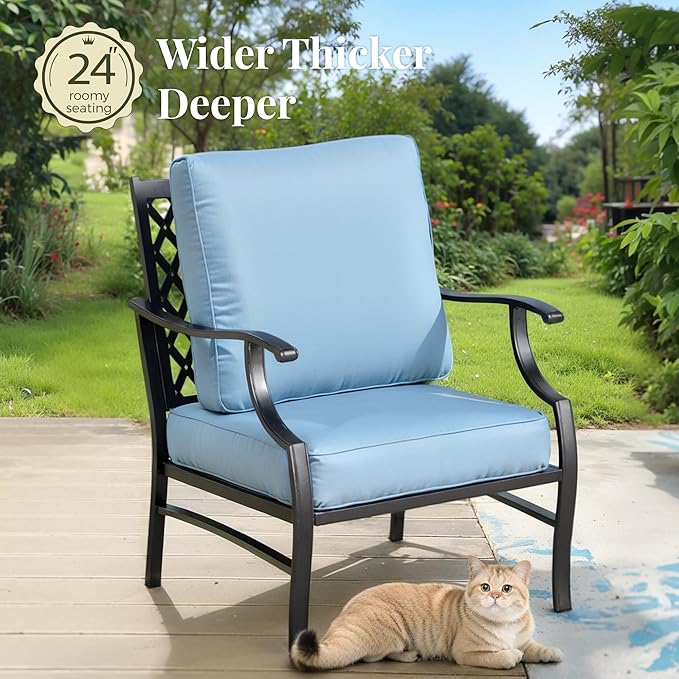Patio Furniture Set 6 pcs, Outdoor Patio Furniture, 1 X 3-Seat Sofa, 2 X Single Chairs, 2 X Rocker Chairs, 1 X Coffee Table and 5.75" Extra Thick Cushion, Patio Conversation Set,Blue
