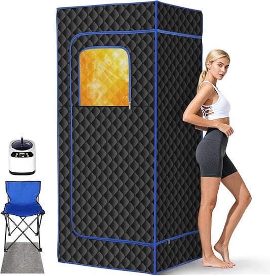 Upgraded Sauna Box - Portable Sauna for Home with 3L 1200W Steamer, 9 Levels, 5-Layer Thermal Insulation Tent with 3 Windows, Home Sauna for Relaxation, Detoxification, Size 2.6' x 2.6' x 5.9'