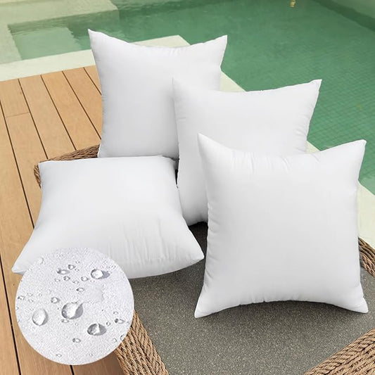 20 x 20 Outdoor Pillow Inserts Pack of 4 Large Throw Pillow Inserts Waterproof Patio Furniture Pillows Decorative Porch Couch Pillows Premium White Square Sofa Cushion Sham Stuffer