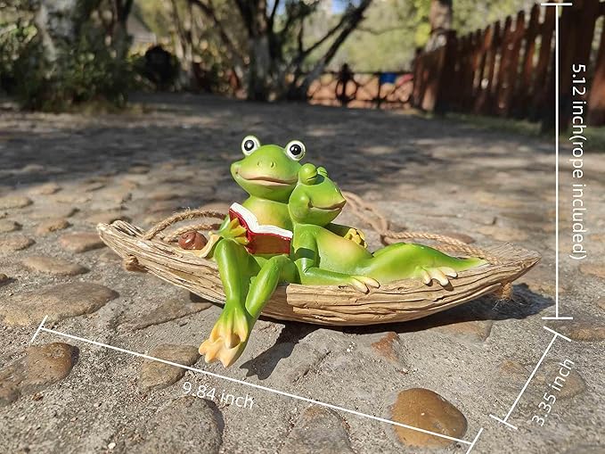 Artisan Flair Hanging Swing Frog Statues - Frog Statues for Garden Outdoors, Reading Book Frog Figurine, Resin Couple Decor for Garden, Balcony, Tree Decoration