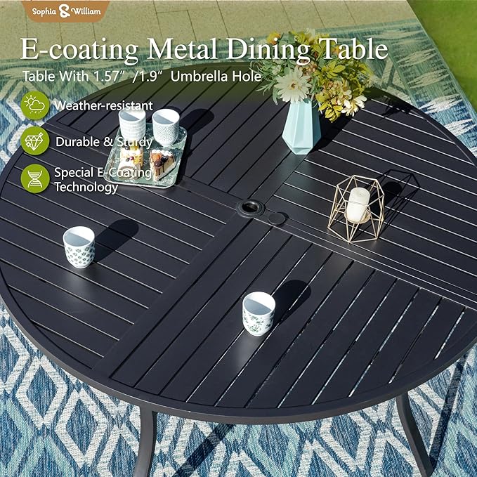Sophia & William Outdoor Dining Set Patio Dining Set for 4 Round Patio Table and Chairs Set 5 Pieces with Swivel Patio Chairs 42" Metal Table for Garden Pool All Weather Grey