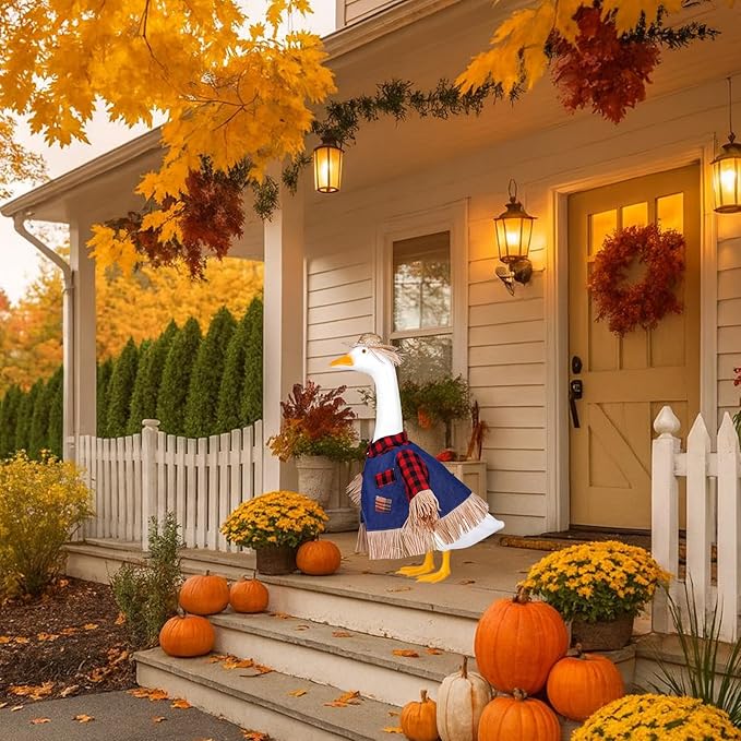 Scarecrow Goose Outfits Halloween Porch Goose Costume for 23inch Thankgiving Geese Clothes Fall Outdoor Garden Yard Patio Lawn Decor