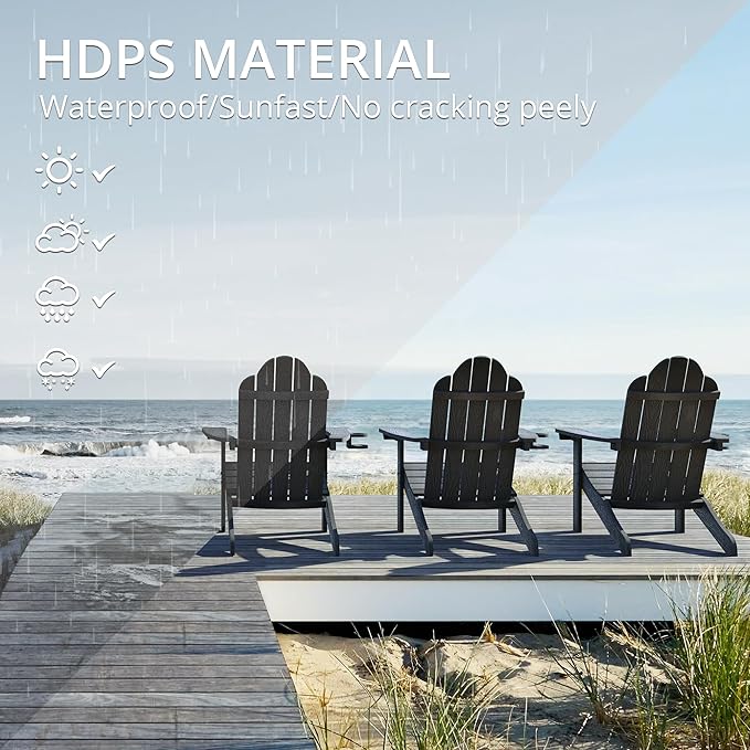 LUE BONA HDPS Adirondack Chairs Set of 8, Fire Pit Outdoor Chair Weather Resistant with Cup Holder, Modern Plastic Chair Plastic for Patio, Deck, Proch, 350LBS, Black