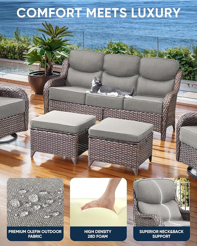 Luxury 24x24x6 Inch Smile Patio Cushions for Outdoor Furniture Set of 6 - Thick Back & Deep Seat Outside Replacement Chair Pillows for Rattan Metal Glider Loveseat Sectional Sofa - Grey