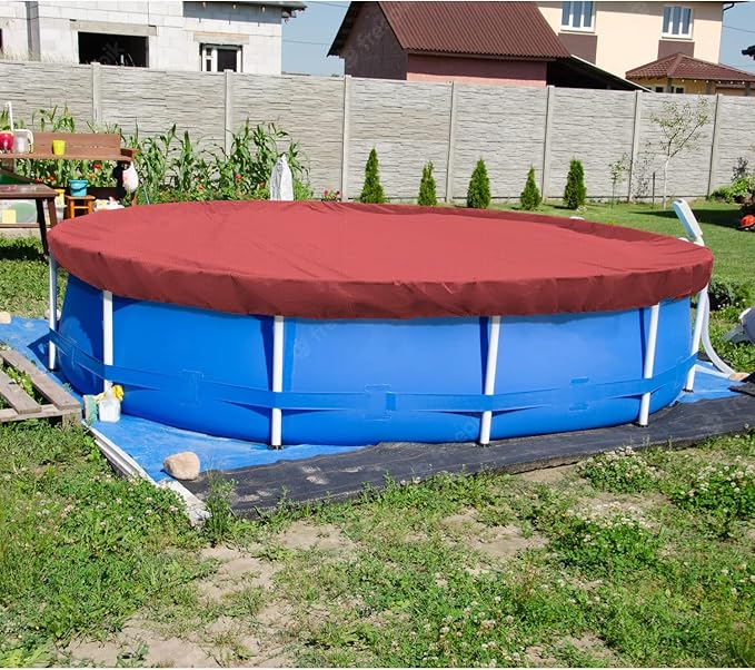 ECOOPTS 14 ft Round Pool Cover for Above Ground Pools, Swimming Pool Cover Protector Winter Safety Cover (Red)