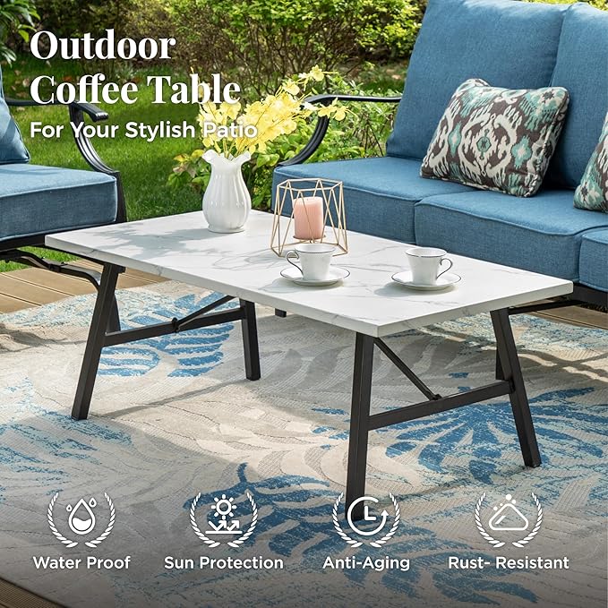 Patio Furniture Set 6 pcs, Outdoor Patio Furniture, 1 X 3-Seat Sofa, 2 X Single Chairs, 2 X Rocker Chairs, 1 X Coffee Table and 5.75" Extra Thick Cushion, Patio Conversation Set,Navy Blue