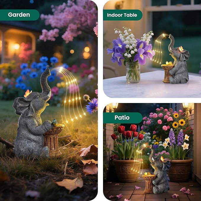 Elephant Statue Garden Decor- Outdoor Decoration with Solar Powered LED Lights, Birthday Gifts for Women, Garden Gifts for Mom, Decorations for Courtyard, Patio, Lawn, Yard