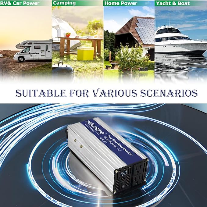 600W Pure Sine Wave Inverter-48V DC to 110V 120V AC Power Converter with 2 AC Outlets, 48 Volt Power Inverter for Truck, Rv, Camping, Home, Emergency Power