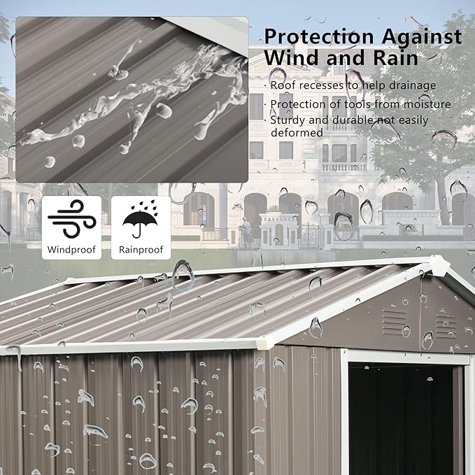 6x5 ft Outdoor Metal Storage Shed with Floor Foundation and Window, Lockable Galvanized Steel Tool Shed with Sliding Door and Air Vent, Waterproof Garden Storage House for Backyard, Patio