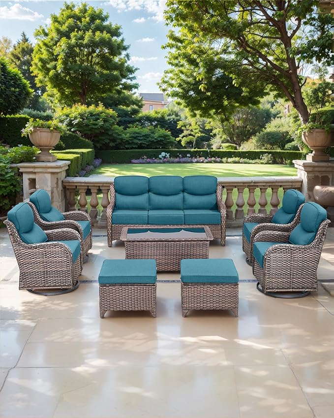 Luxury 24x24x6 Inch Smile Outdoor Cushions - 1 Set Deep Seat Water-Resistant Patio Furniture Replacement Cushion for Wicker Wood Metal Chair Glider Rocker Loveseat Sofa - Peacock Blue