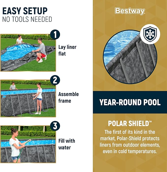 Bestway APX 365 Rectangular Swimming Pool Above Ground Outdoor Backyard Framed Pool Set with Sand Filter Pump, Ladder, and Cover, 31'4" x 16' x 52"