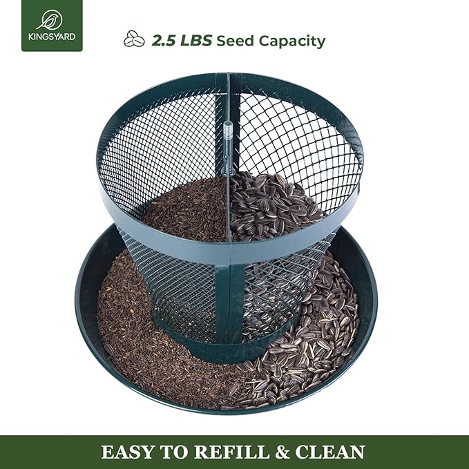 Kingsyard Bird Feeder for Outside, Dual-Use Metal Mesh Wild Bird Feeder with Weatherproof Dome Dual, 2.5 lbs Seed Capacity for Finch Cardinal