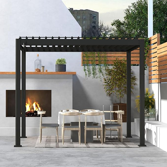 Mirador 111S Round Louvered Pergola Gazebo, 10Ft x 10Ft, Full Aluminum Frame, Adjustable Roof, Outdoor, Durable, Charcoal