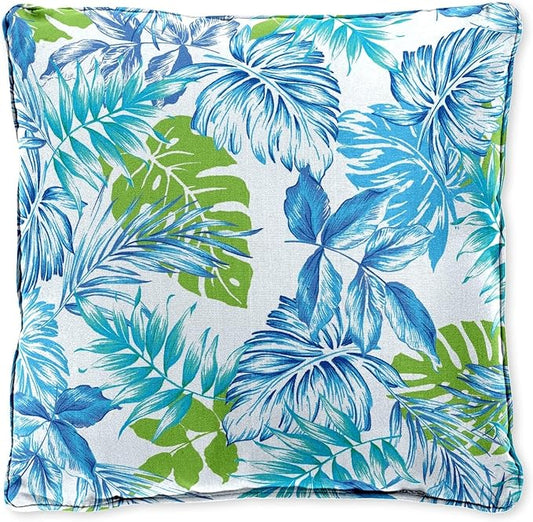 BrylaneHome 16" Square Toss Pillow - Patio & Outdoor - Patio & Outdoor - Water, Stain & Fade Resistant - Blue Fern