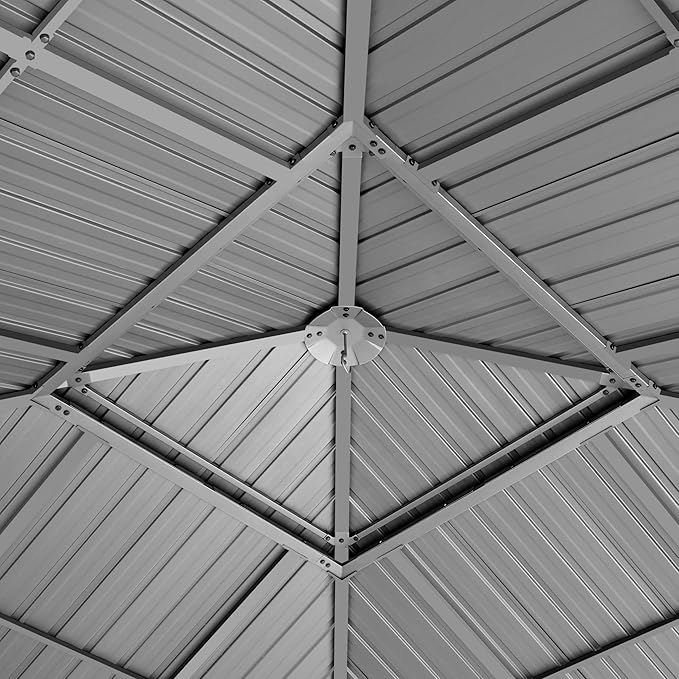 TOOLPORT Hardtop Gazebo 13x13 ft with Steel Roof - 4 Side Panels in Champagne - Approx. 3.54x3.54 in Aluminium Poles