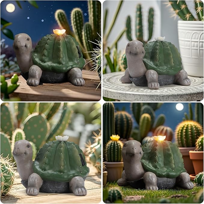 Solar Cactus Turtle Statue Garden Decor Light - Outdoor Decorative LED Flower, Suitable for Patio, Lawnand Garden Decorations, Gifts for Mom