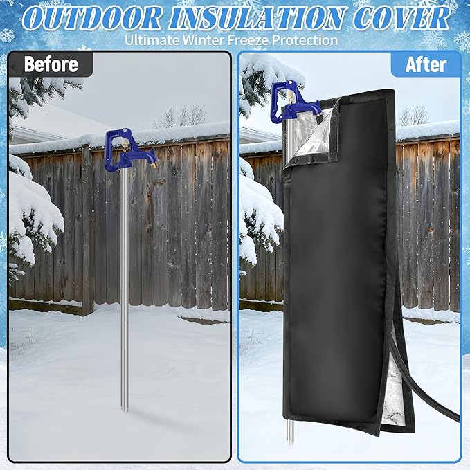 Outdoor Faucet Covers for Winter, 47.2"H×13.4"W - Waterproof Oxford Fabric Water Faucet Cover, Freeze Protection Outdoor Faucets Hose Bibs for Wall Taps Garden, Lawn, and Sprinkler Systems