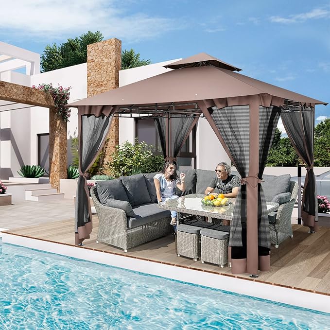 COBIZI Gazebo with Improved Cold-Proof Nettings Winter Gazebos on Clearance Heavy Duty Gazebo Double Roof with Metal Frame Gazebo Tent for Patio, Deck (Frame Thickened)