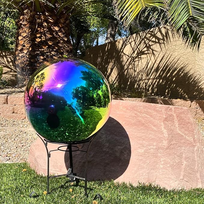 Lily's Home Gazing Globe Mirror Ball in Rainbow Stainless Steel - 12 Inch