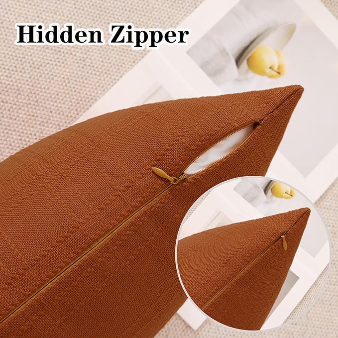 Kevin Textile Fall Pack of 2 Outdoor Waterproof Pillow Covers Checkered Decorative Cushions Sham Throw Pillowcases Shell for Patio Tent Garden Couch Bed Sofa 18x18 Inch Burnt Orange