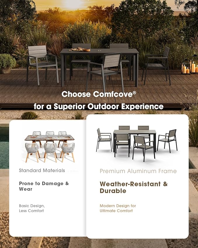 Outdoor Patio Dining set for 4，Aluminum & HDPE 5 Piece Patio Table and Chairs Set with Umbrella Hole, Modren Rectangular Patio Furniture Set with All-weather Table and 4 chairs (Classic Gray)
