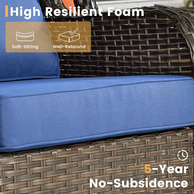 HOOOWOOO Patio Furniture Set,6 Piece Outdoor Furniture Set with Swivel Chairs,Wicker Patio Conversation Couch Chairs Ottoman Set,Navy Blue