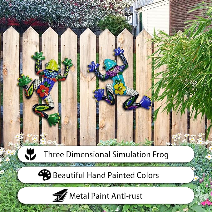 John's Studio 2Pcs Metal Frog Wall Decor Outdoor Garden Hanging Art Sculptures Home Ocean Theme Decorations for Kitchen Bathroom and Pool