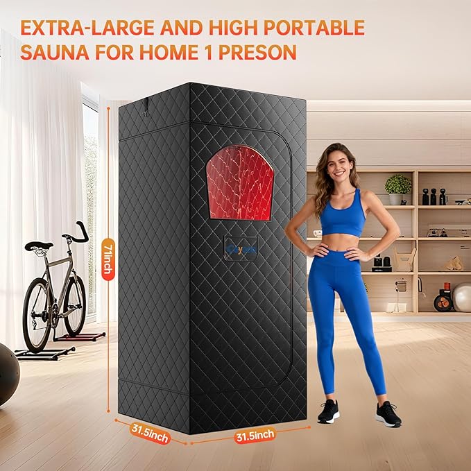 Infrared Sauna Box, Portable Sauna with 660nm Red Light Therapy & 850nm,5-Layer Waterproof, 3L 1300W Steamer,Folding Chair,for Home Sauna Spa Personal Saunas Tent Indoor Outdoor
