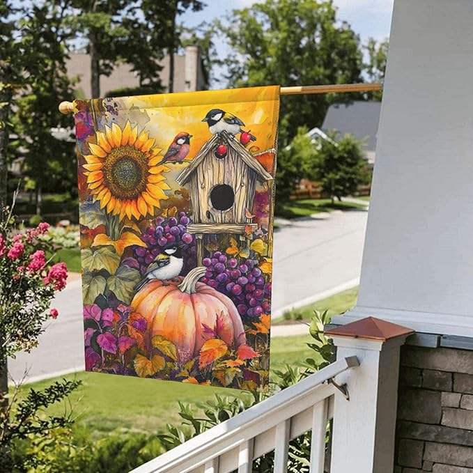 Fall Thanksgiving Pumpkin Garden Flag Vertical Double Sided Outdoor Yard Flags 12.5x18 Inch Burlap Banners for House Lawn