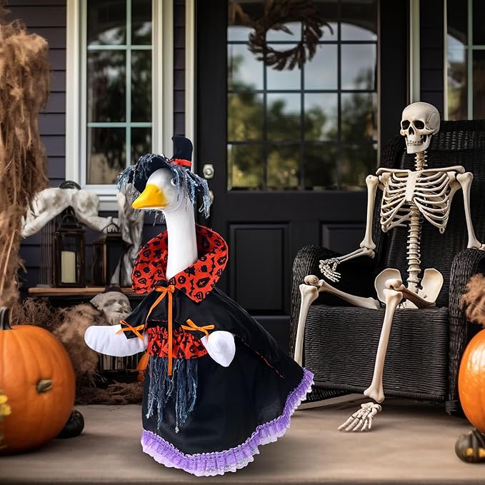 Halloween Goose Outfit Witch Goose Clothes for 23" High Cement or Plastic Lawn Clothing Porch Garden Costume for Yard Lawn Outdoor Garden Patio Statue Holiday Decor