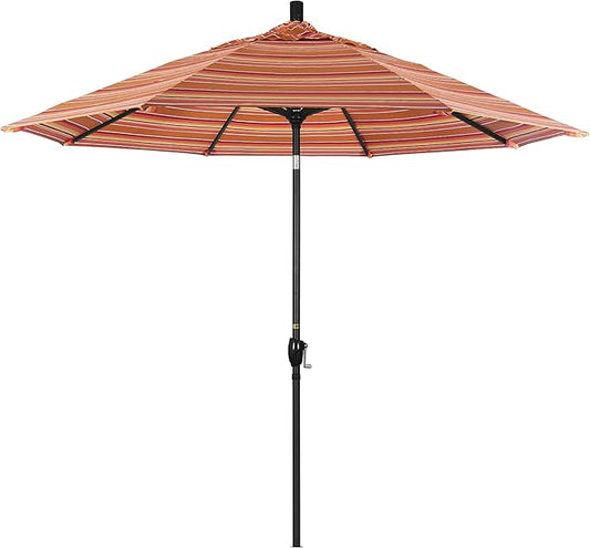 California Umbrella 9' Round Aluminum Market Umbrella, Crank Lift, Push Button Tilt, Black Pole, Sunbrella Dolce Mango