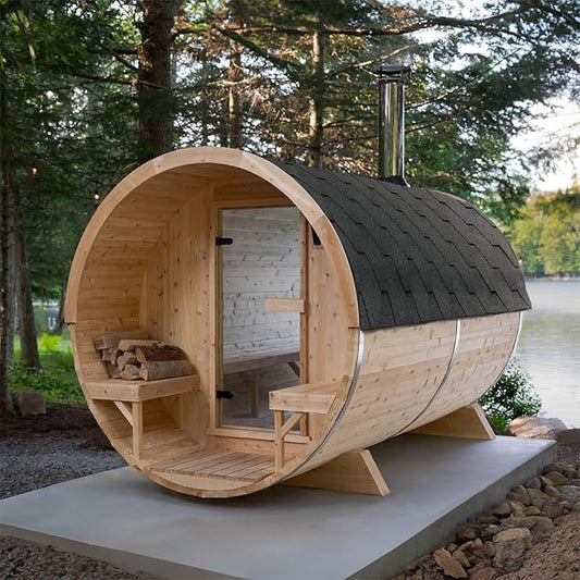 Smartmak Customized Outdoor Wood Barrel Steam Sauna, 2-10 Person Home Traditional Canadian Wooden Spa Room, with DIY Heating Stove, Rocks, Water Bucket, Spoon, Light, for Backyard, Garden, 195 ℉