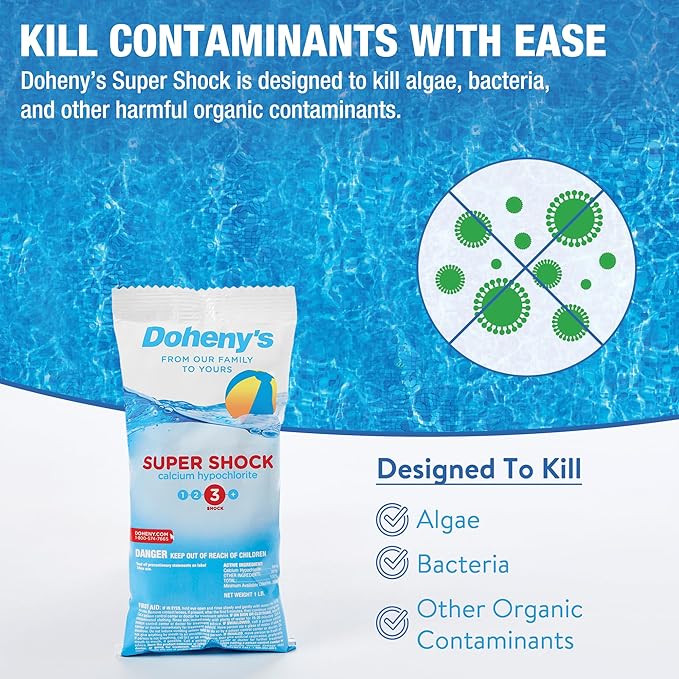 Doheny's Super Pool Shock | Pro-Grade Chlorine Shock, Quick-Dissolving, Fast-Acting 68% Cal-Hypo Granular Pool Shock | 24 x 1lb Bags, Proudly Made in The USA