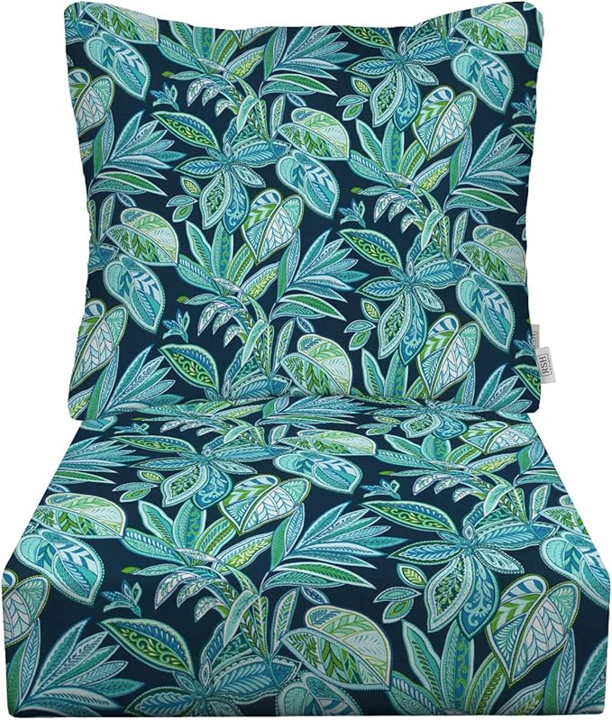 RSH DECOR: Deep Seating Cushion with Pillow Back | 24” x 27” Seat | All-Weather Spun Fabric | Water and Fade-Resistant | Outdoor Chair Cushion Set for Patio Furniture | Crestwood Marine