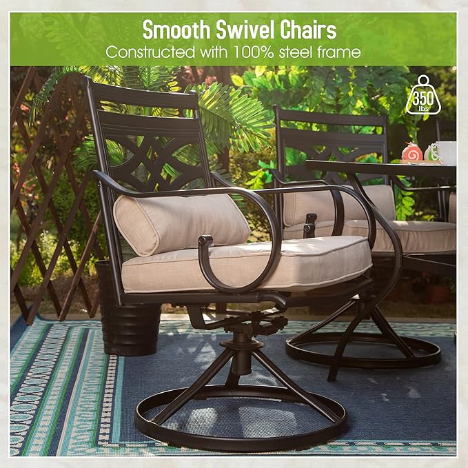 Sophia and William Outdoor Patio Dining Set for 6, Outdoor Table and Chairs, Removable Seat Cushions, 64" Black Patio Dining Table