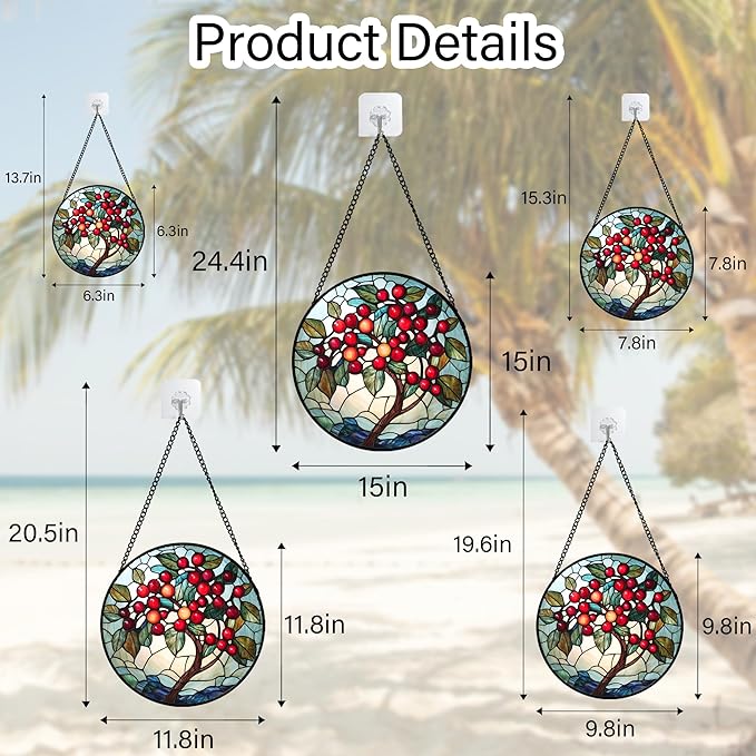 CRIS GIF Stained Glass Window Hanging - Red Fruit Tree Landscape Suncatcher for Doors Garden Patio Sun Catchers Decor Christmas Mother's Day Birthday Gifts for Women Men Mom Nana Friend 15 in